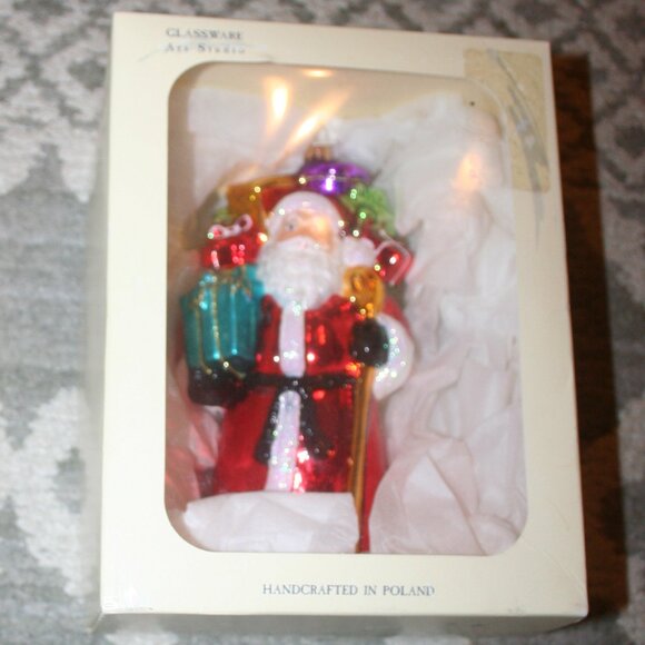 Santa Christmas Presents Glass Handblown Ornament